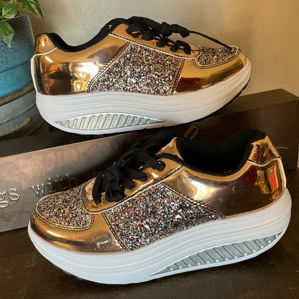 Rose gold glitter sneakers